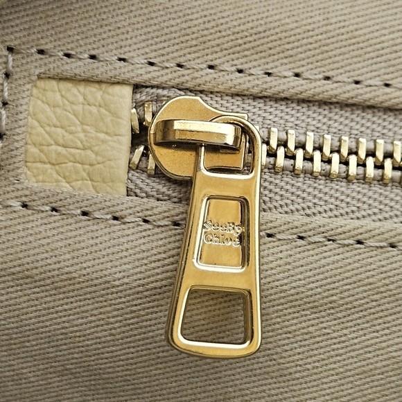 See By Chloe Joan Two Way Leather And Suede Crossbody Bag In Straw Beige Gold - Picture 11 of 17